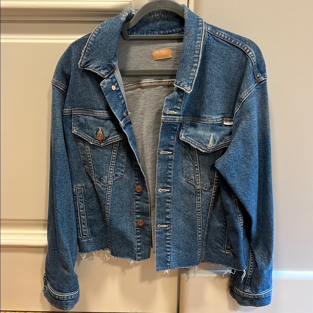 Denim Jacket with Frayed Hem